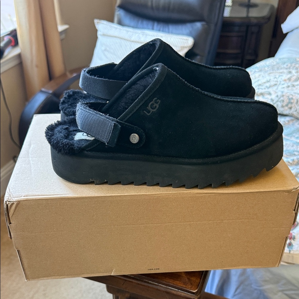 UGG women Black Suede Slippers